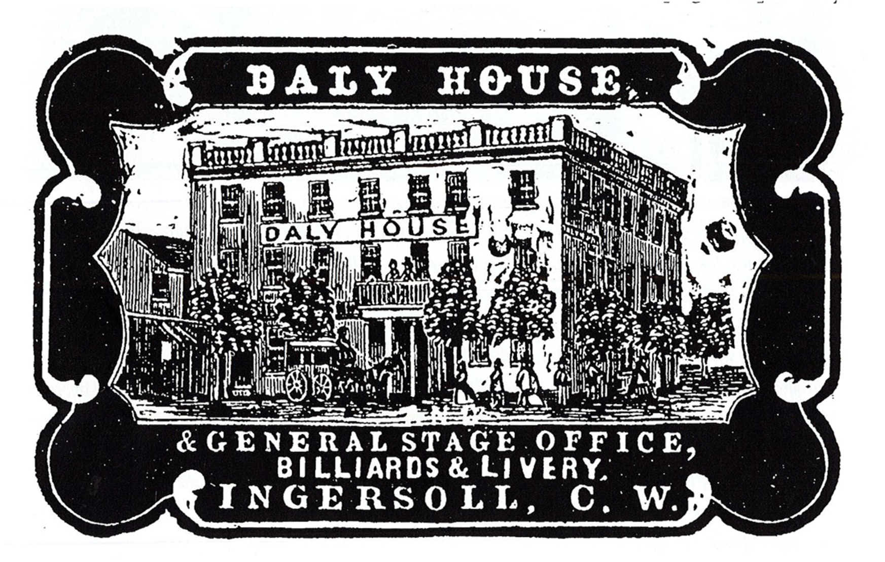 A sketch of the Daly House in Ingersoll, Ontario.